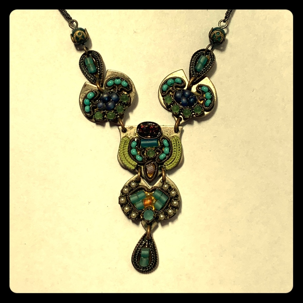 Vintage Ayala Bar Necklace and Earrings Blue/green